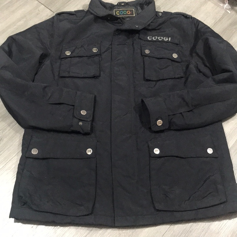 Coogi Black Size XL Military Style Embroidered Winter Jacket
